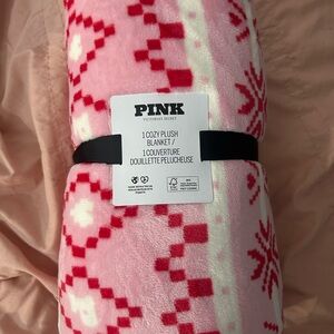 PINK Victoria's Secret Plush Blanket - Pink and White